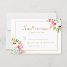 Peony Watercolor Elegante Gold Frame Wedding RSVP