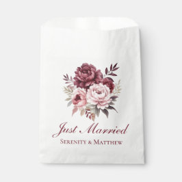 Peony Watercolor Floral Just Married Wedding Geschenktütchen