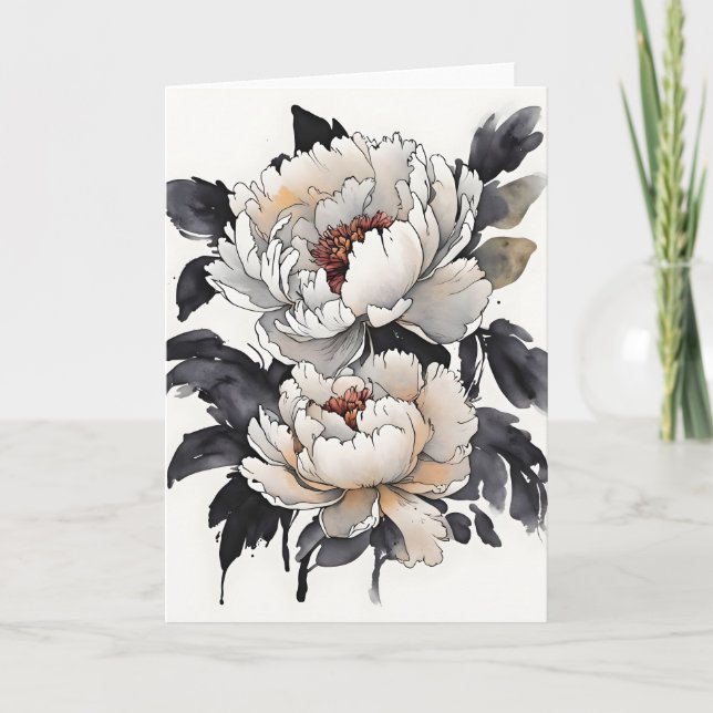 Peony - Watercolor flowers Karte (Vorderseite)