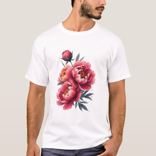 Peony Watercolor Splash - Bold Floral Expression T-Shirt (Vorderseite)