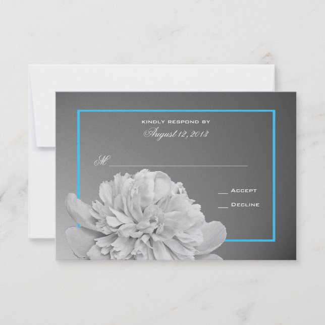 Peony White und Black mit anpassbarer Farbe RSVP Karte (Vorderseite)