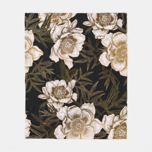 Peonys in Gold: Vintage Blüten Fleecedecke