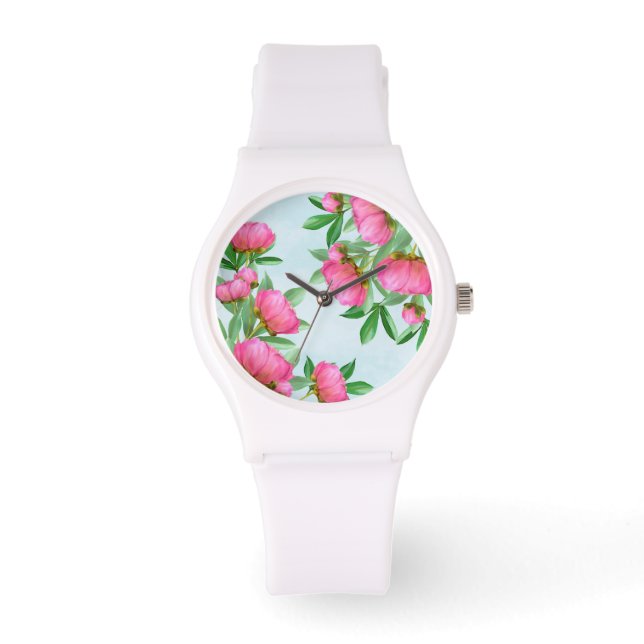 Peonys in Pink Watch Armbanduhr (Vorderseite)