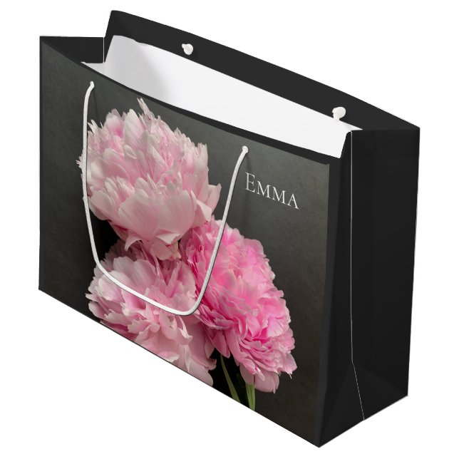 Peonys in rosa Tönen Große Geschenktüte (Vorderseite Schrägansicht)