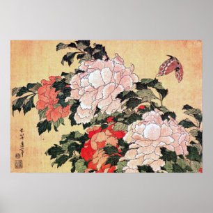 Peonys und Butterfly Hokusai Poster