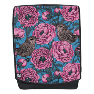 Peonys und Warnen auf blau Rucksack