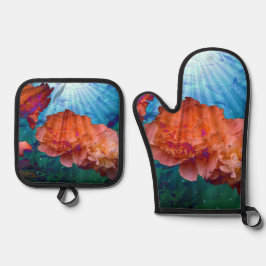 Peonys unter Wasser Ofenhandschuh & Topflappen-Set