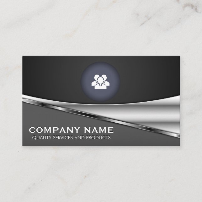 People Icons Metallic Background Business Card Visitenkarte (Vorderseite)