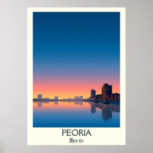 Peoria Illinois Vintag River Skyline Sunset Art Poster