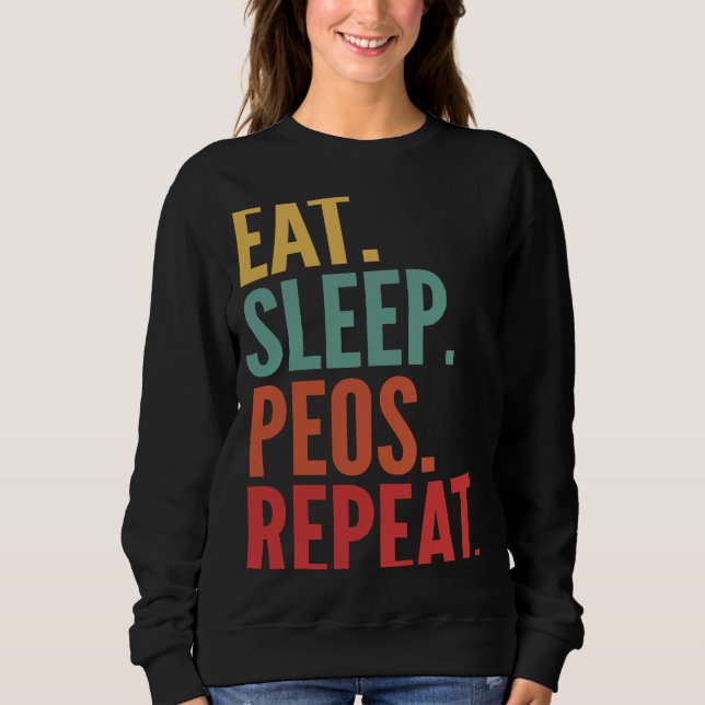 Peos Crypto essen Sleep Peos Wiederholung Sweatshirt (Vorderseite)