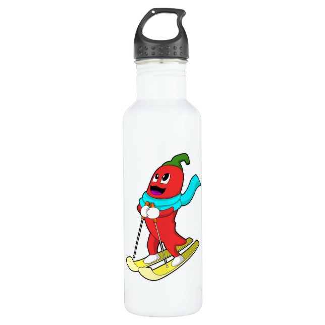 Pepper als Skifahrer mit Ski Edelstahlflasche (Vorderseite)
