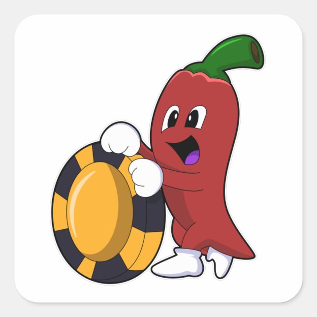 Pepper at Poker with Poker chips Quadratischer Aufkleber (Vorderseite)