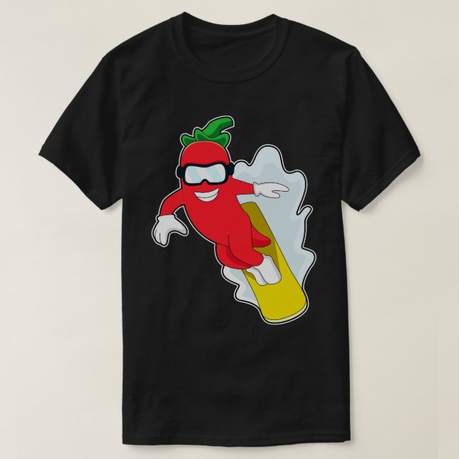 Pepper beim Snowboarden mit Snowboard T-Shirt (Design vorne)