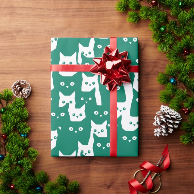 Pepper Green Katzen lustiges Muster Geschenkpapier (Feiertagsgeschenk)