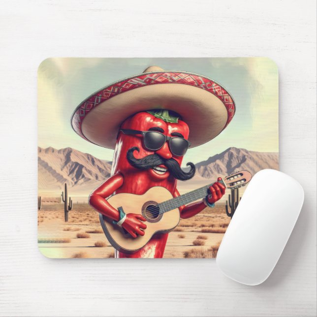 Pepper Guitar Player (Mexikanischer Roter Chili) Mousepad (Mit Mouse)