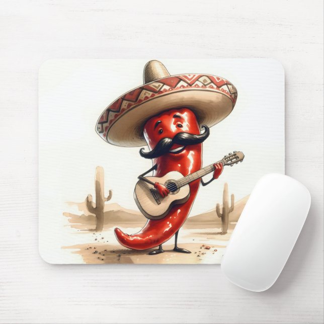 Pepper Guitar Player (Mexikanischer Roter Chili) Mousepad (Mit Mouse)