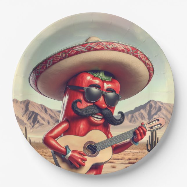 Pepper Guitar Player (Mexikanischer Roter Chili) Pappteller (Vorderseite)