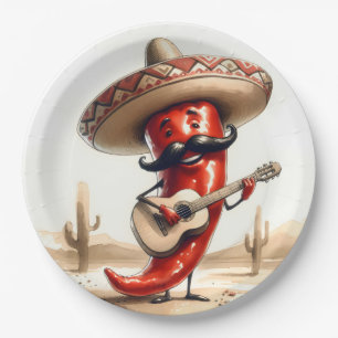 Pepper Guitar Player (Mexikanischer Roter Chili) Pappteller
