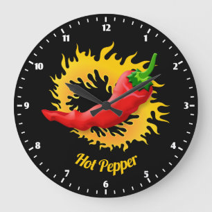 Pepper mit Flamme Große Wanduhr