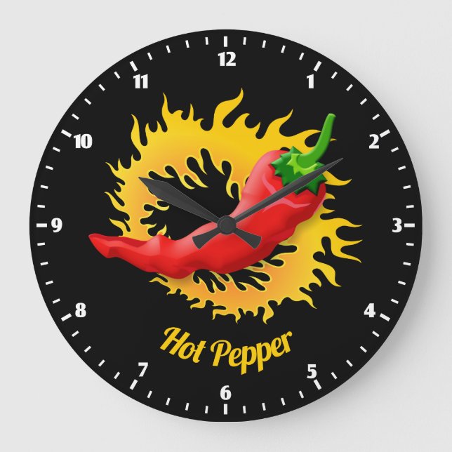 Pepper mit Flamme Große Wanduhr (Vorderseite)