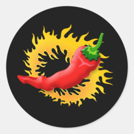 Pepper mit Flamme Runder Aufkleber