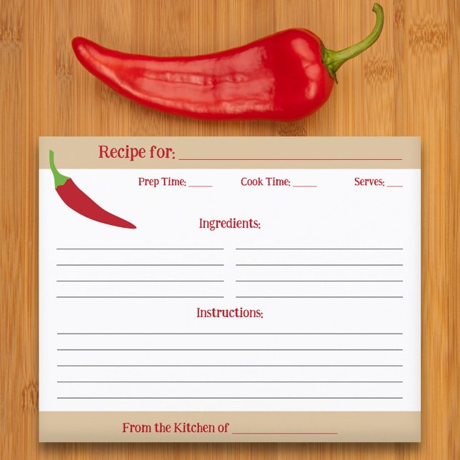 Pepper-Rezept-Karte des roten Chilis (Red Chili Pepper Recipe Card)