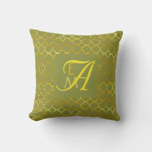Pepper Stem Quatrefolie MONOGRAM Green Gold Hochze Kissen