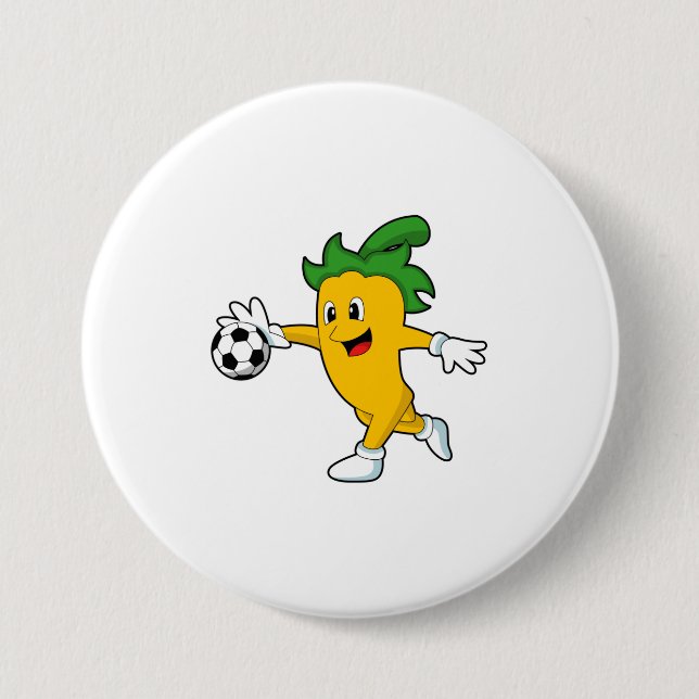 Pepper Vegan als Fußballspieler mit Fußball.PNG Button (Vorderseite)