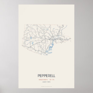 Pepperell Massachusetts Straßenkarte Poster – Gegr