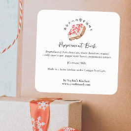 Peppermint Bark Watercolor Bakery Ingredient Quadratischer Aufkleber