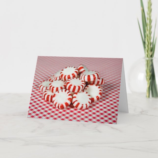 Peppermint Candy auf Gingham Feiertagskarte (Vorderseite)