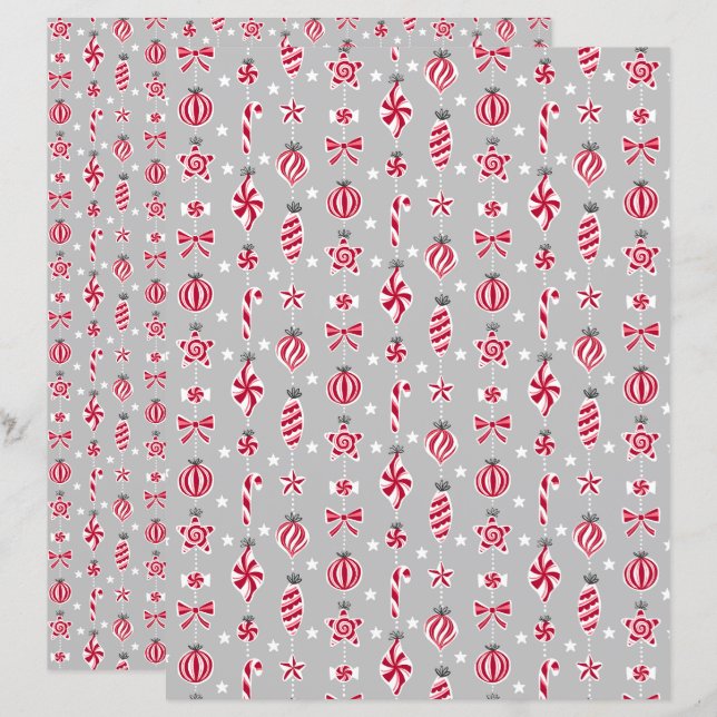 Peppermint Candy Baubles Scrapbook Paper (Vorne/Hinten)