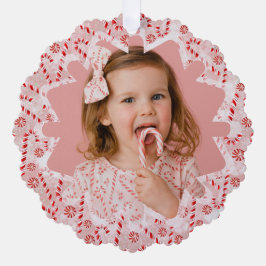 Peppermint Candy Cane Custom Christmas Foto Ornament Karte