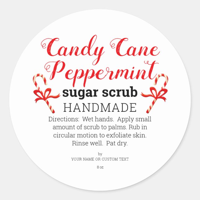 Peppermint Candy Cane hausgemachte Zucker Scrub Cu Runder Aufkleber (Vorderseite)