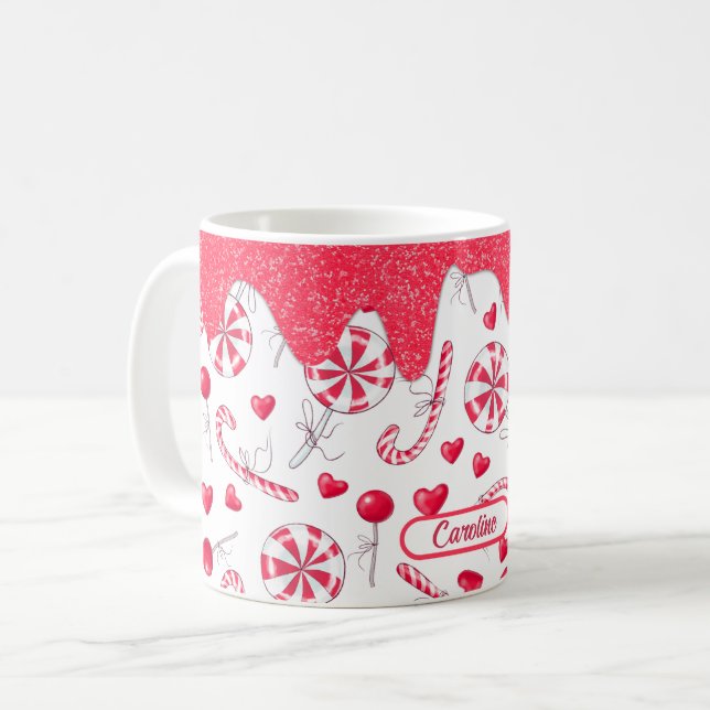 Peppermint Candy Cane Pattern Weihnachten Kaffeetasse (Vorderseite Links)