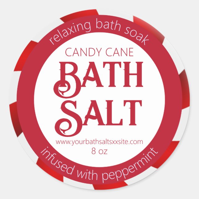 Peppermint Candy Cane Red & White Bath Salt Runder Aufkleber (Vorderseite)