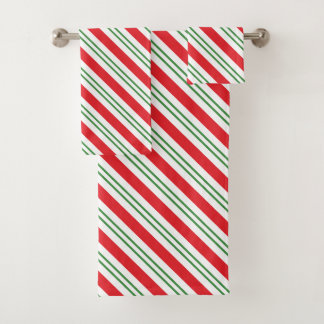 Peppermint Candy Cane Streifen Muster (rot/grün) Badhandtuch Set
