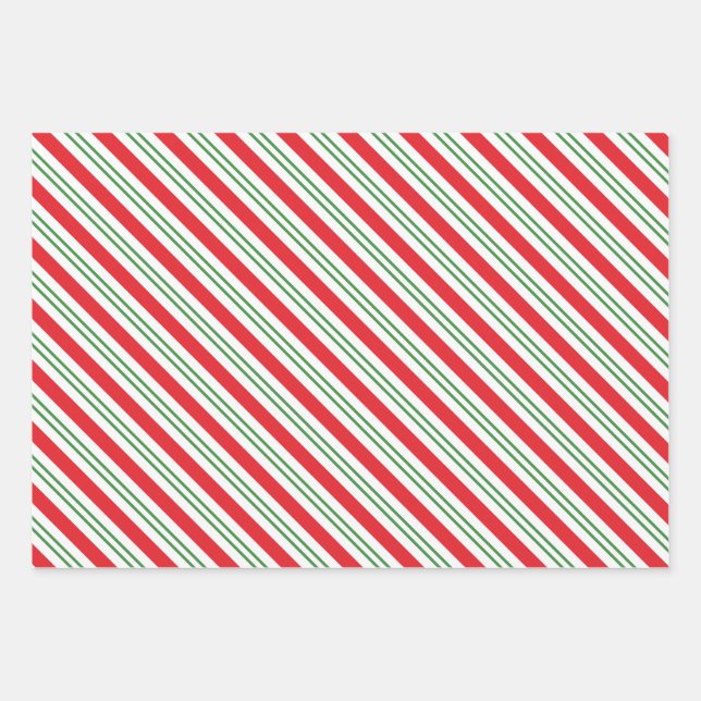 Peppermint Candy Cane Streifen Muster (rot/grün) Geschenkpapier Set (Vorderseite)