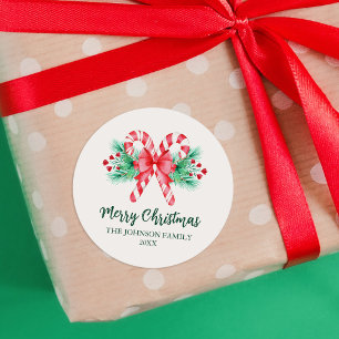 Peppermint Candy Canes und Bow Weihnachten Runder Aufkleber