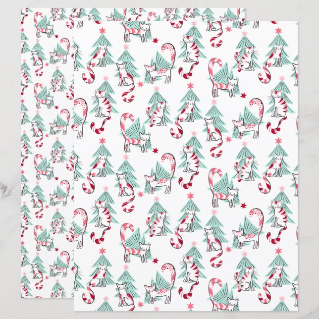 Peppermint Candy Cats Scrapbook Paper (Vorne/Hinten)
