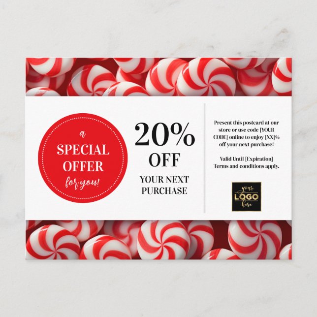 Peppermint Candy Custom Coupon Discount Postkarte (Vorderseite)