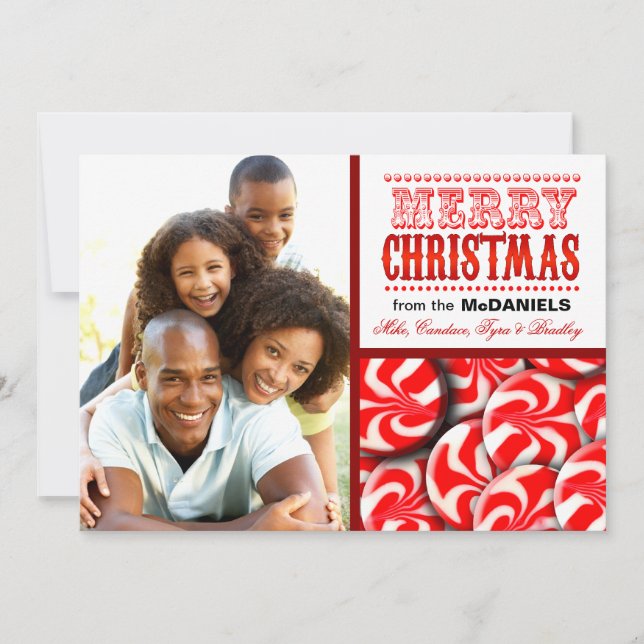 Peppermint Candy Frohe Weihnachtsfoto Collage Feiertagskarte (Vorderseite)