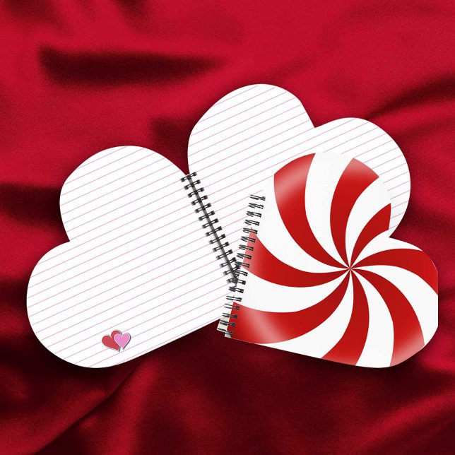 Peppermint Candy Heart Journal Notizbuch (Peppermint candy journal is a fun gift. Choose with or without lines, choose spiral color too!)