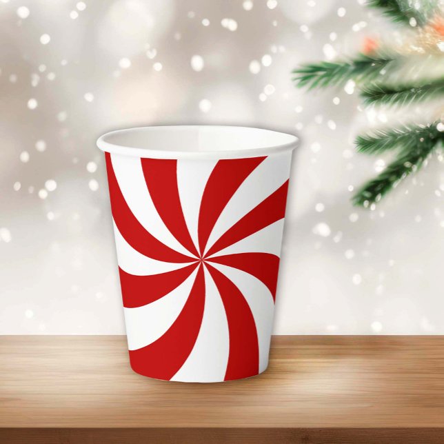 Peppermint Candy Pappbecher (Sweeten your holiday table with our Red and White Peppermint Candy Swirl paper cups.)