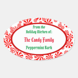 Peppermint Candy Pattern Editable Oval Sticker