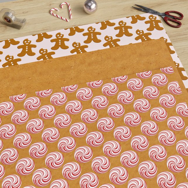 Peppermint Candy Pink Gingerbrot Mann Weihnachten Geschenkpapier Set (A festive gingerbread and peppermint candy inspired gift wrap just for you)