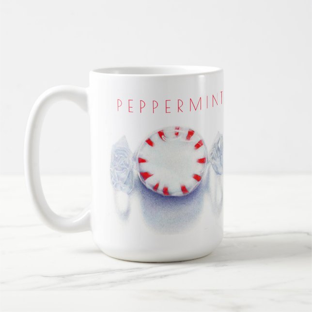PEPPERMINT CANDY Tall White Tasse + Text (Links)