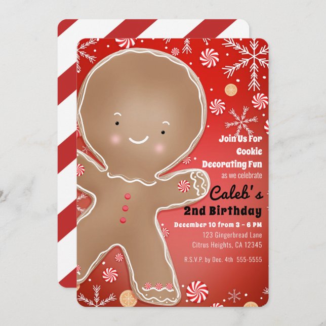 Peppermint Gingerbread Man Holiday Birthday Party Einladung (Vorne/Hinten)