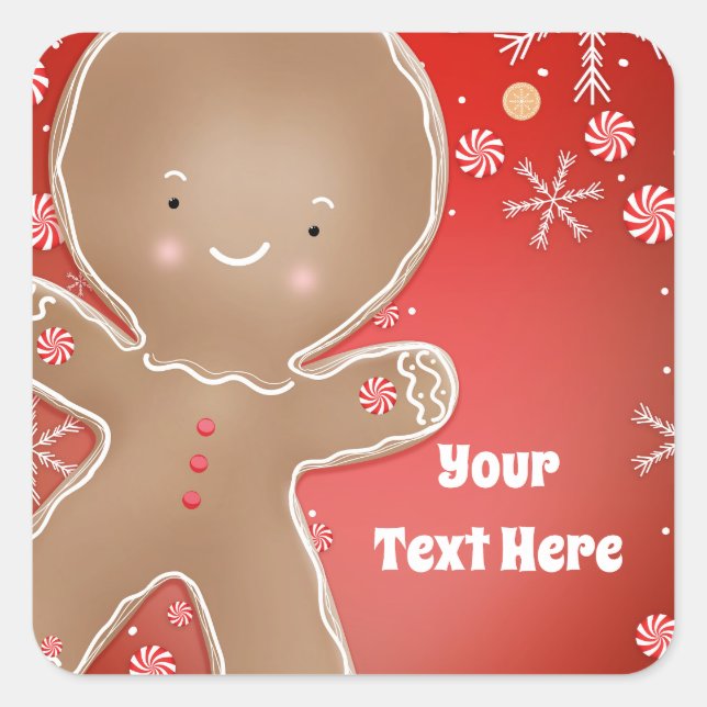 Peppermint Gingerbread Man Holiday Birthday Party Quadratischer Aufkleber (Vorderseite)