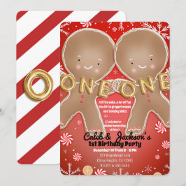 Peppermint Gingerbread Twins 1. Geburtstags-Party Einladung